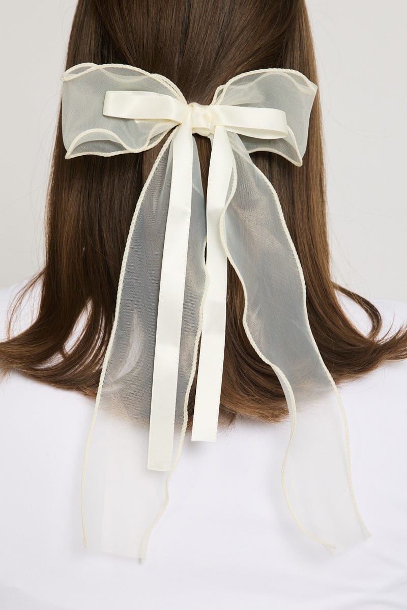 White Organza Hair Bow - Image 2