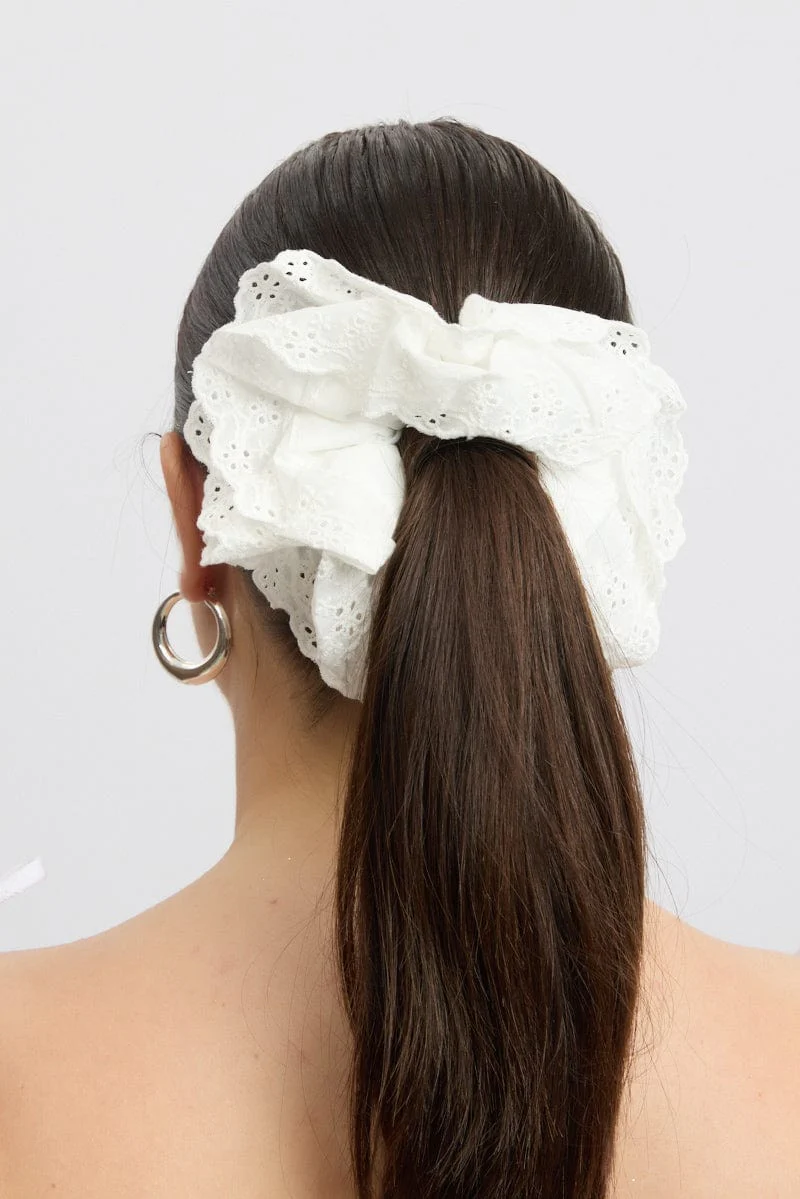 White Oversized Broderie Scrunchie