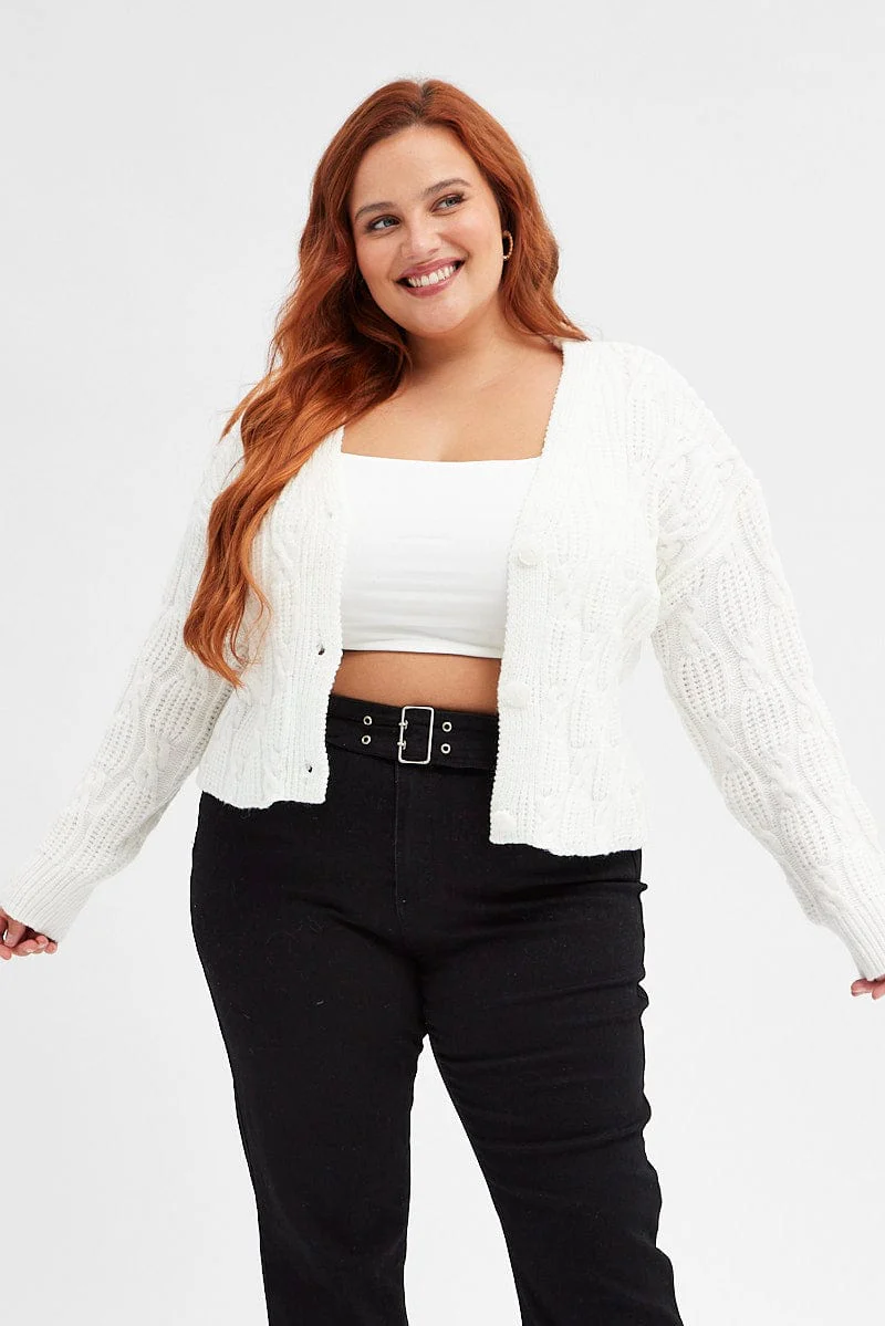 White Oversized Cable Knit Cardigan - Image 3