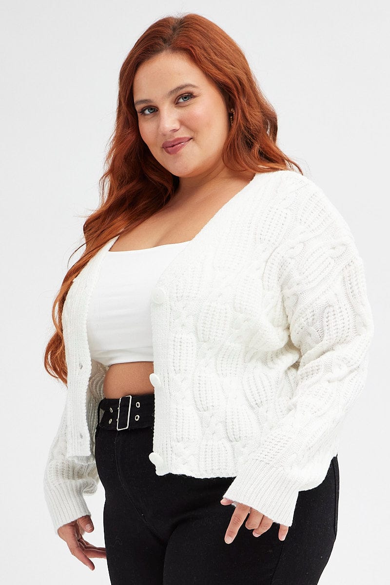 White Oversized Cable Knit Cardigan - Image 4