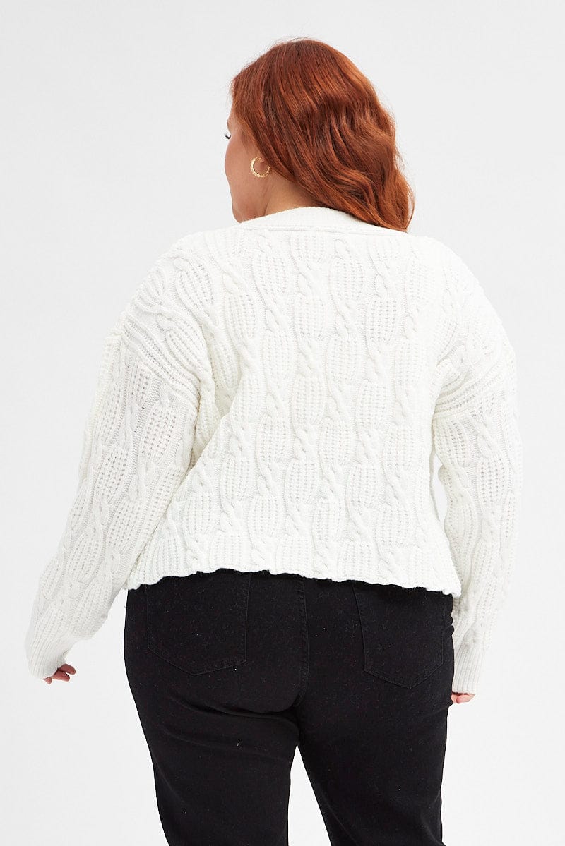 White Oversized Cable Knit Cardigan - Image 5