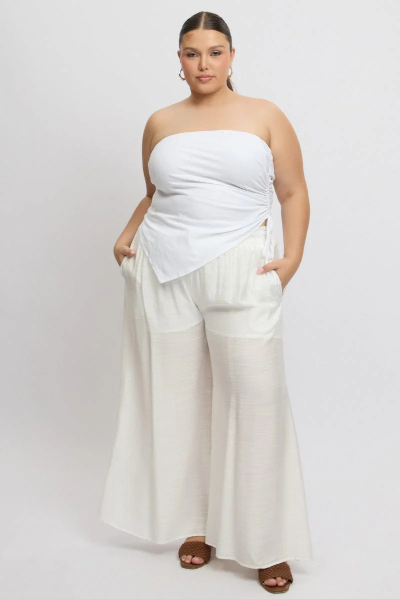 White Paperbag Waist Very Wide Leg Pants - Image 2