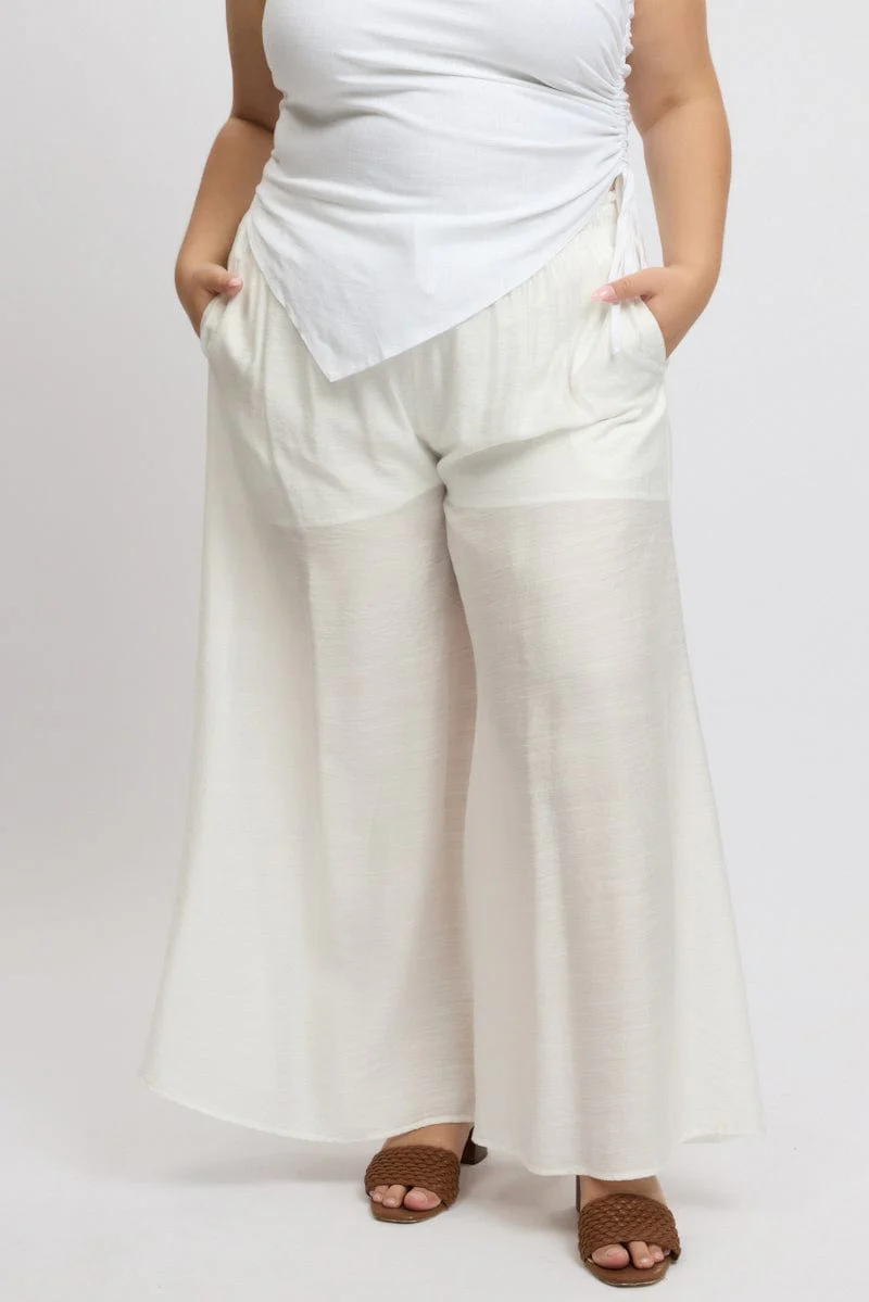 White Paperbag Waist Very Wide Leg Pants - Image 3