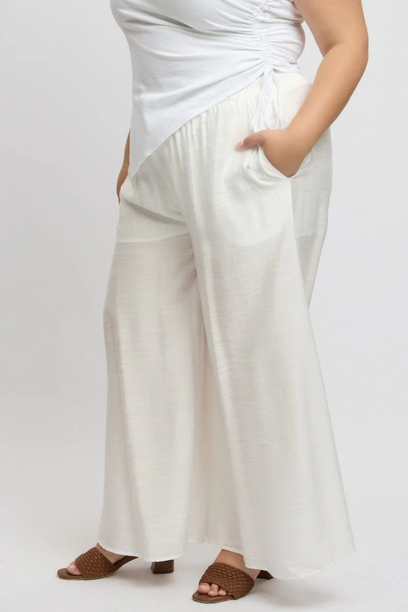 White Paperbag Waist Very Wide Leg Pants - Image 4