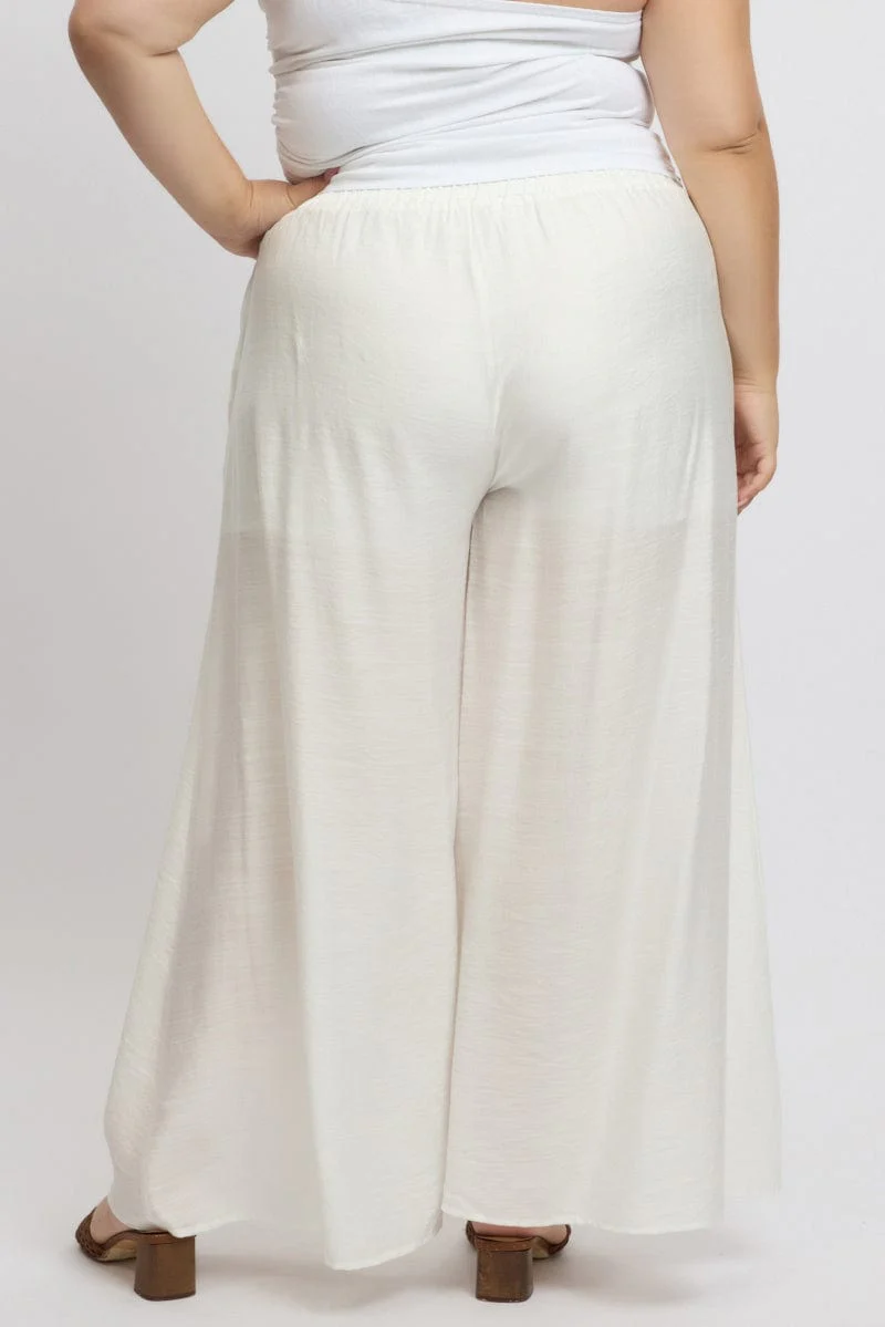 White Paperbag Waist Very Wide Leg Pants - Image 5