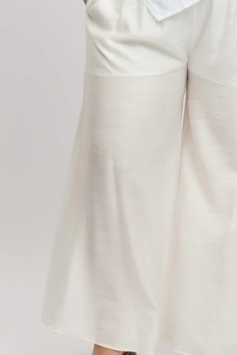White Paperbag Waist Very Wide Leg Pants - Image 6