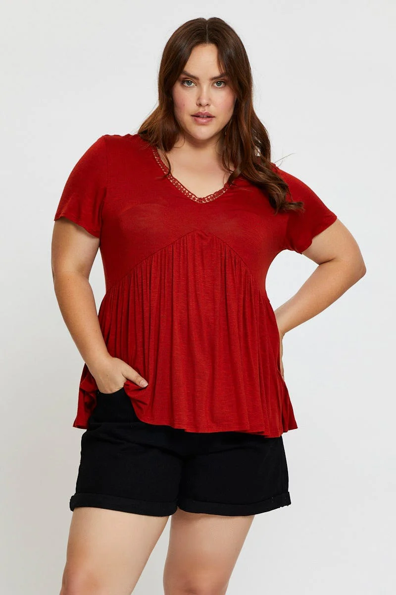 White Peplum Top Lace Trim V-neck Short Sleeve - Image 3