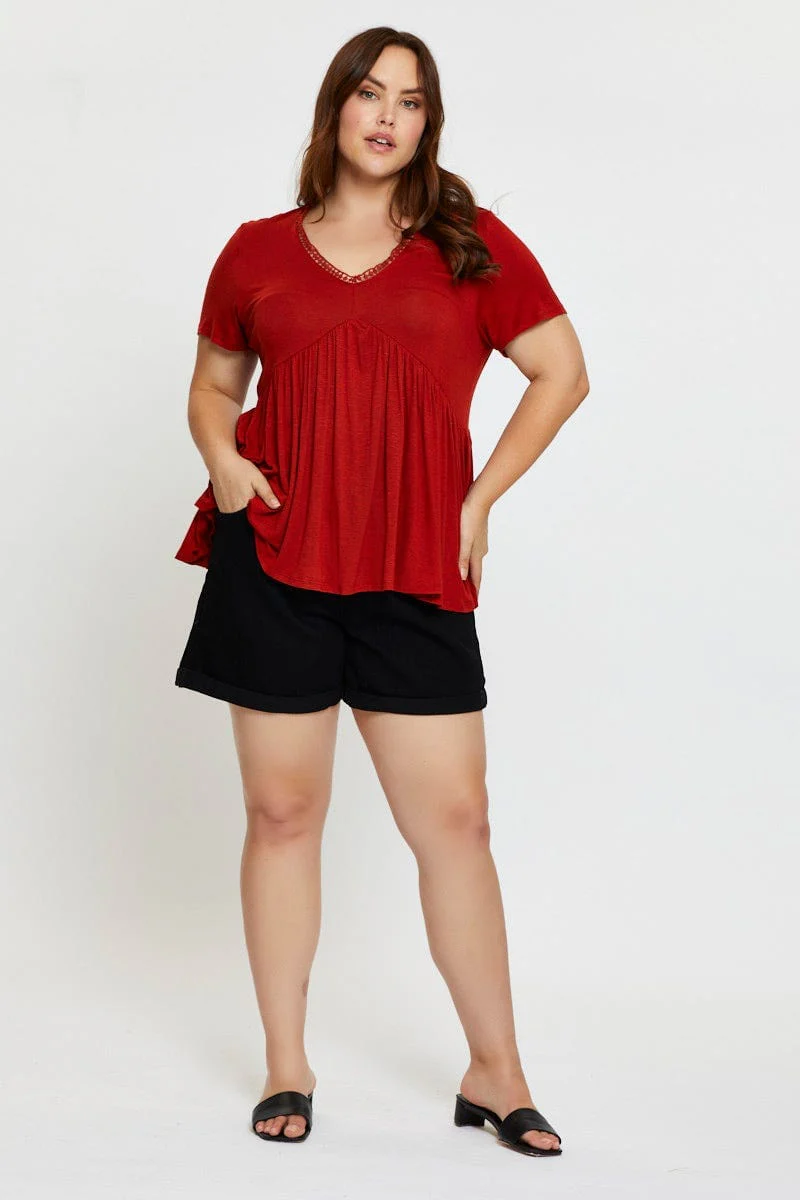 White Peplum Top Lace Trim V-neck Short Sleeve - Image 4