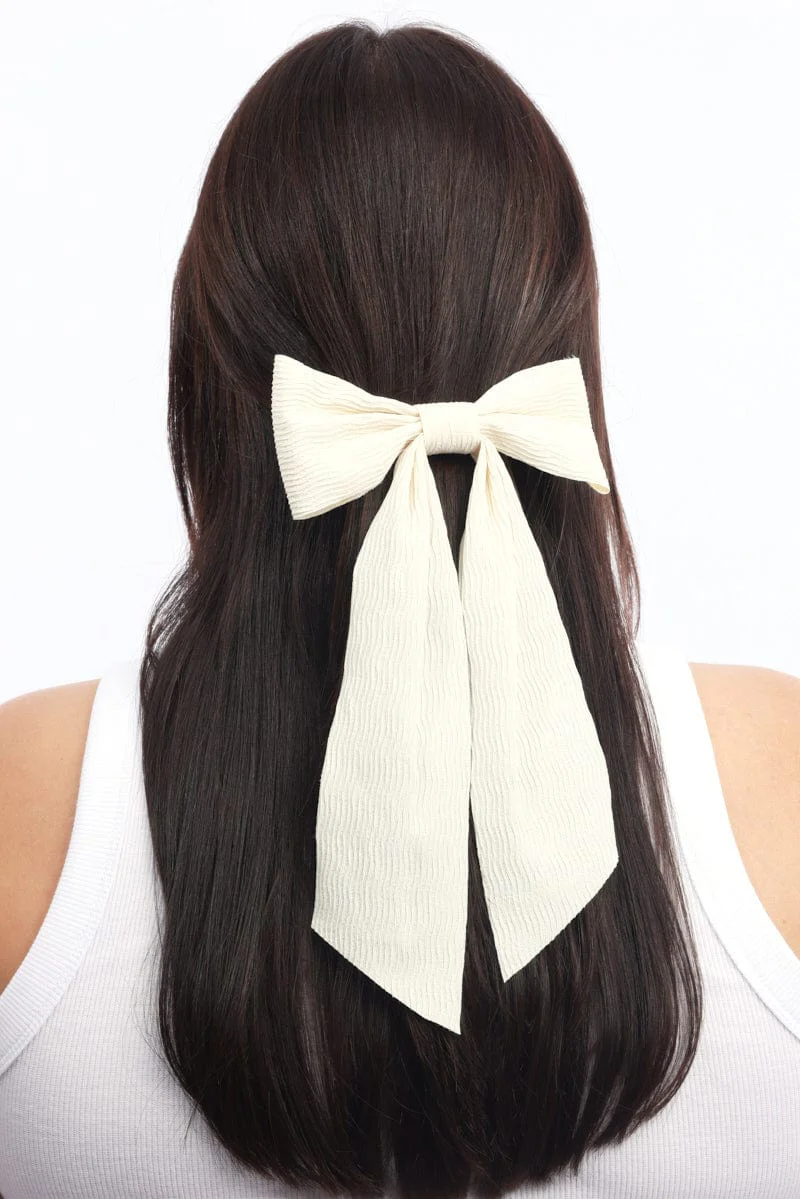 White Pleated Hair Bow