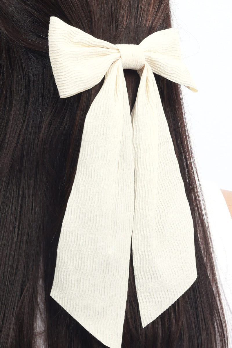 White Pleated Hair Bow - Image 2