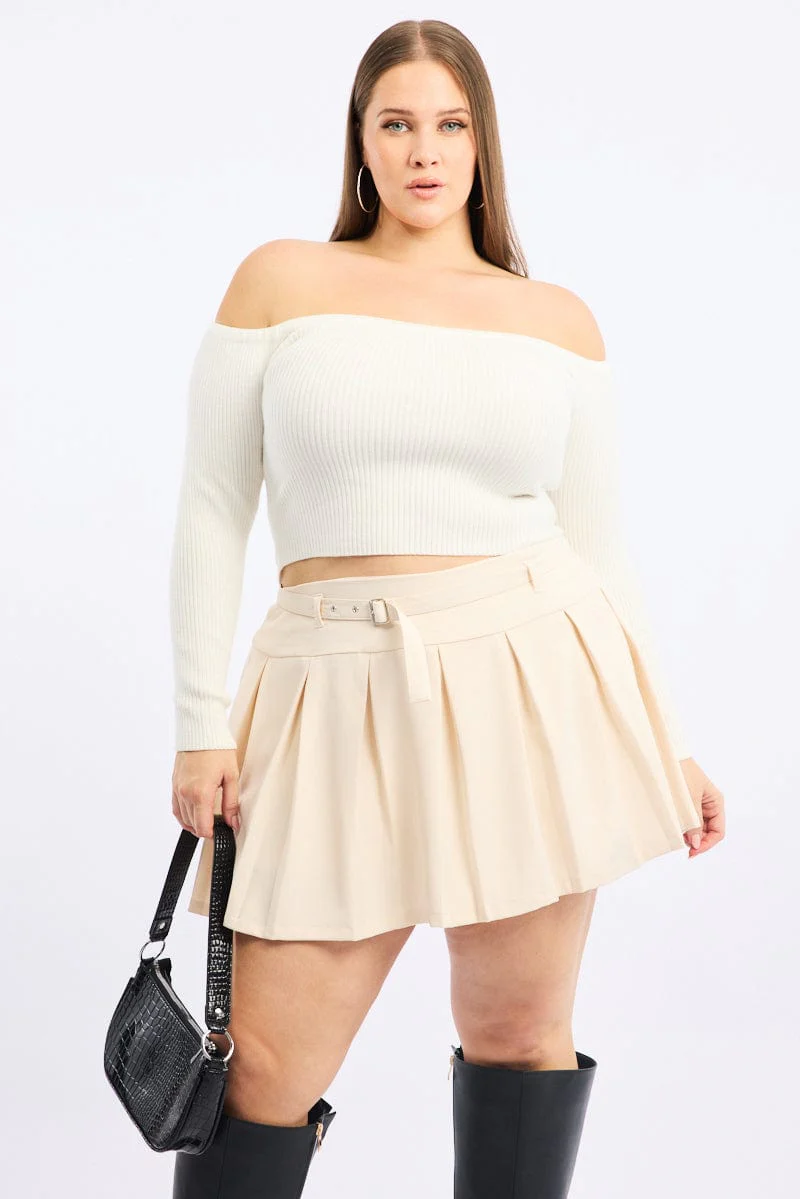White Pleated Mini Skirt - Image 2