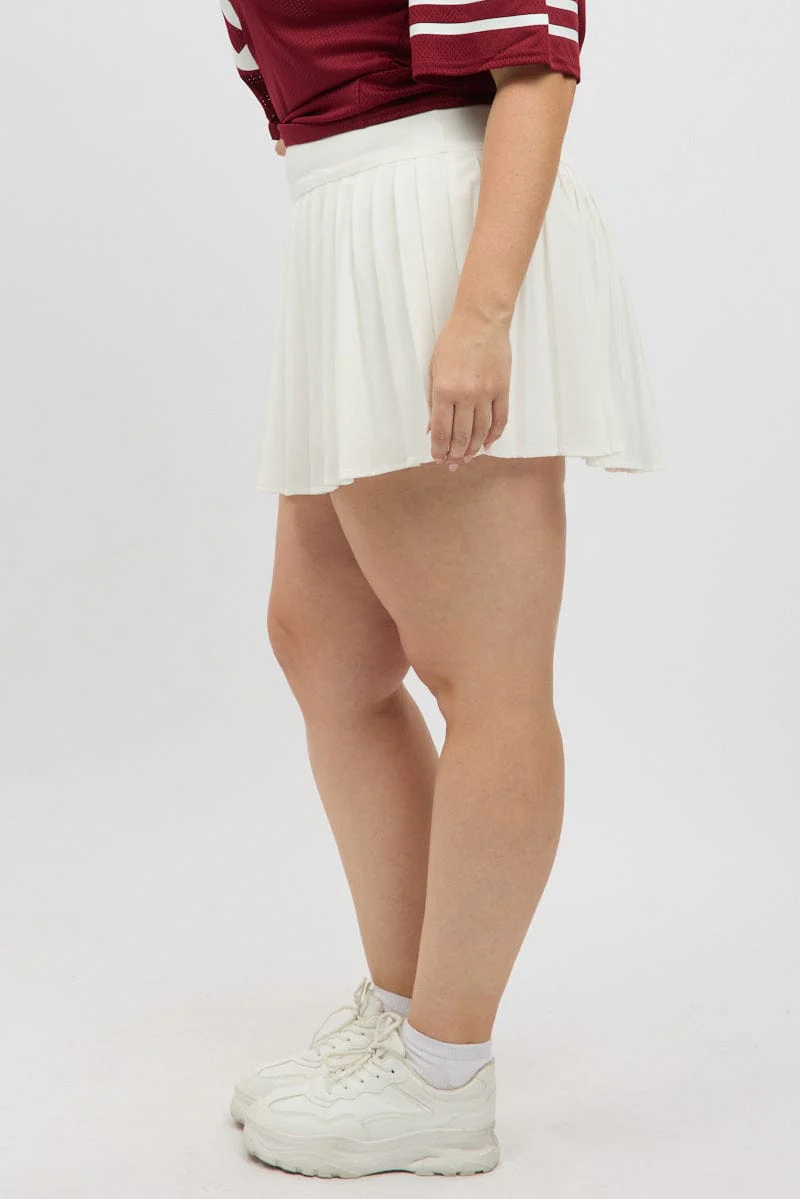 White Pleated Tennis Skirt with Shorts Underneath - Image 4