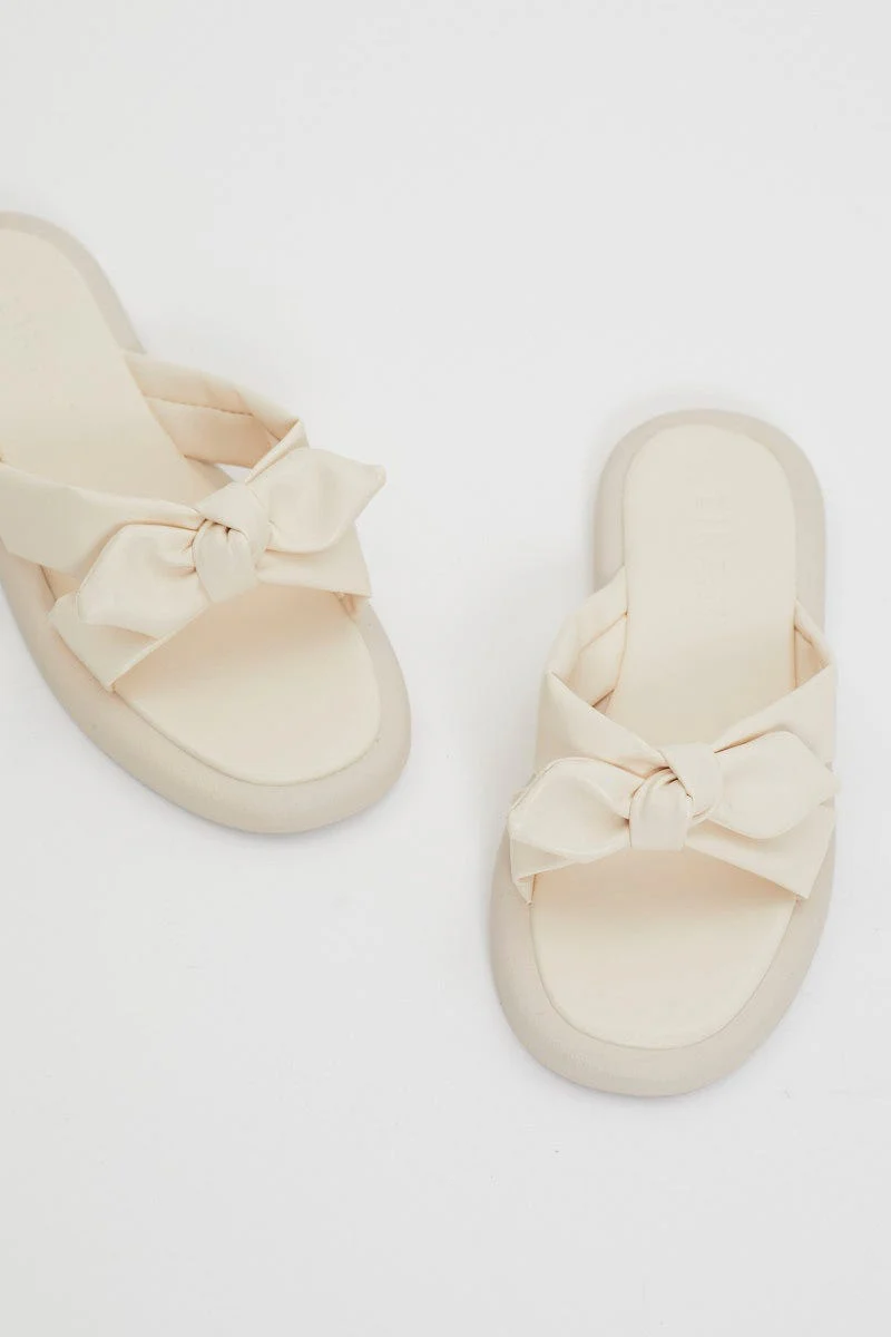 White Plus Bow Tie Detail Flat Sliders - Image 2