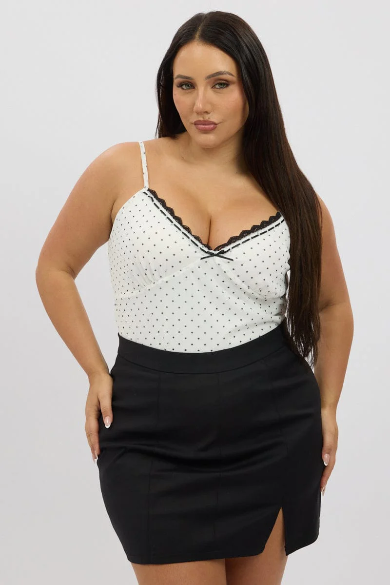 White Polka Dot Singlet Top Sleeveless Mesh - Image 3