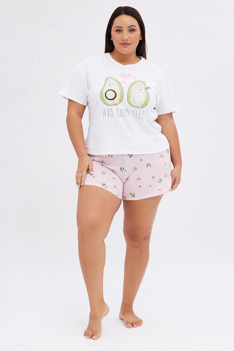 White Print Avocado Pj Graphic Jersey Pyjama 2 Piece Set - Image 2