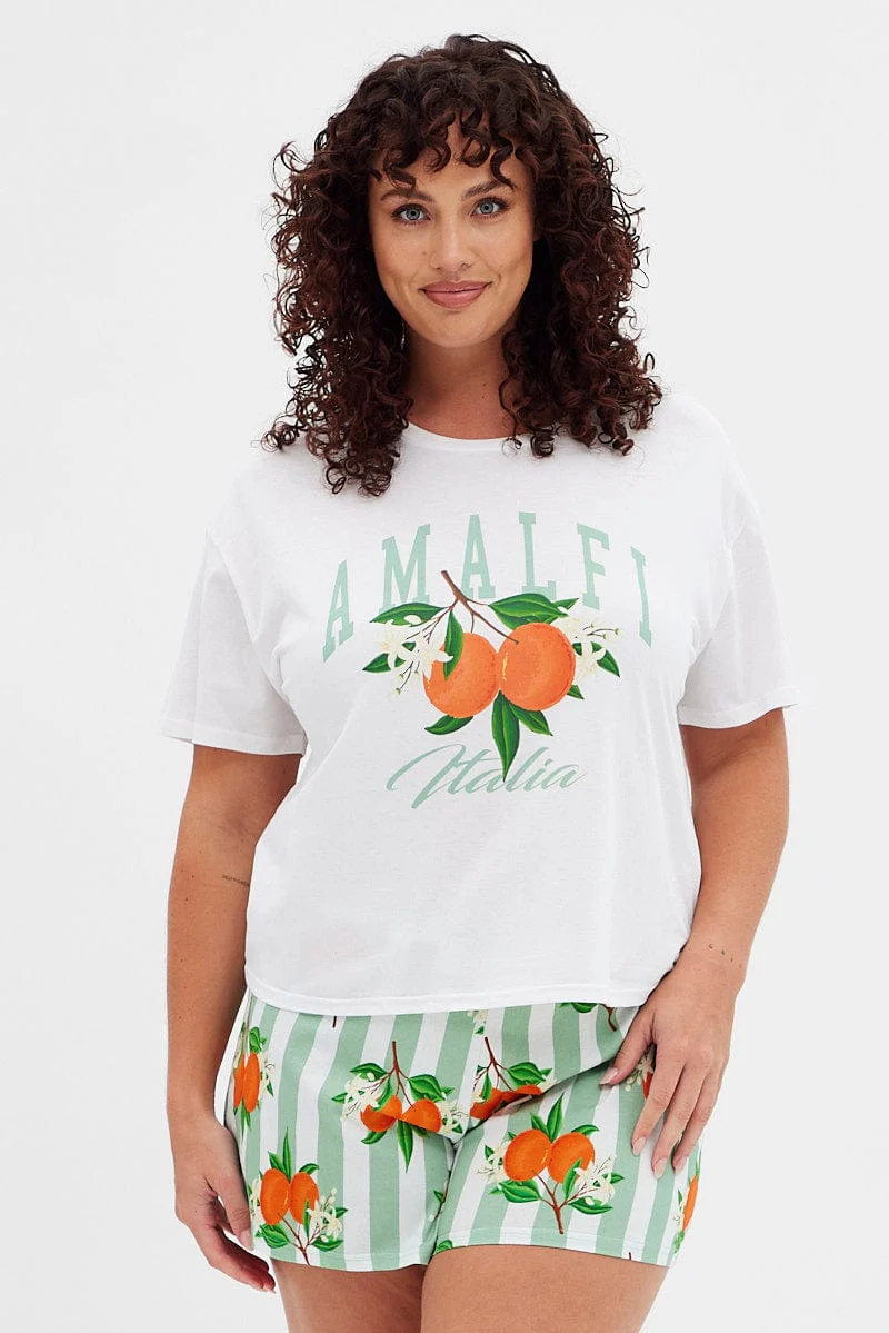 White Print Breakfast Pj Graphic Jersey Pyjama 2 Piece Set - Image 3
