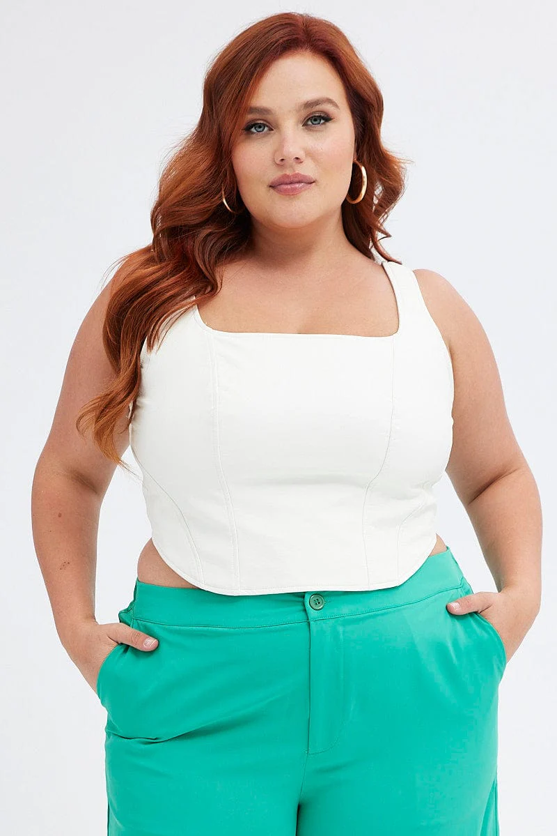 White Pu Corset Top Ponte Back - Image 3