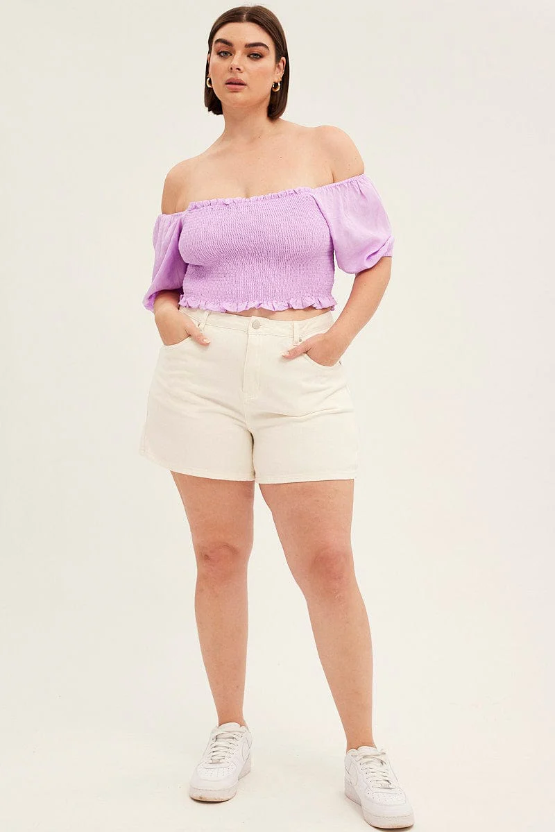 White Relaxed Denim Shorts High Rise - Image 3