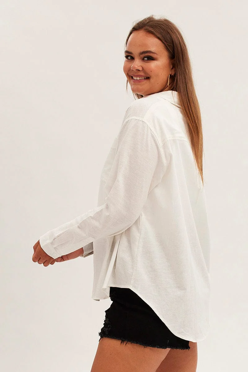 White Relaxed Shirt Long Sleeve Button Up - Image 4