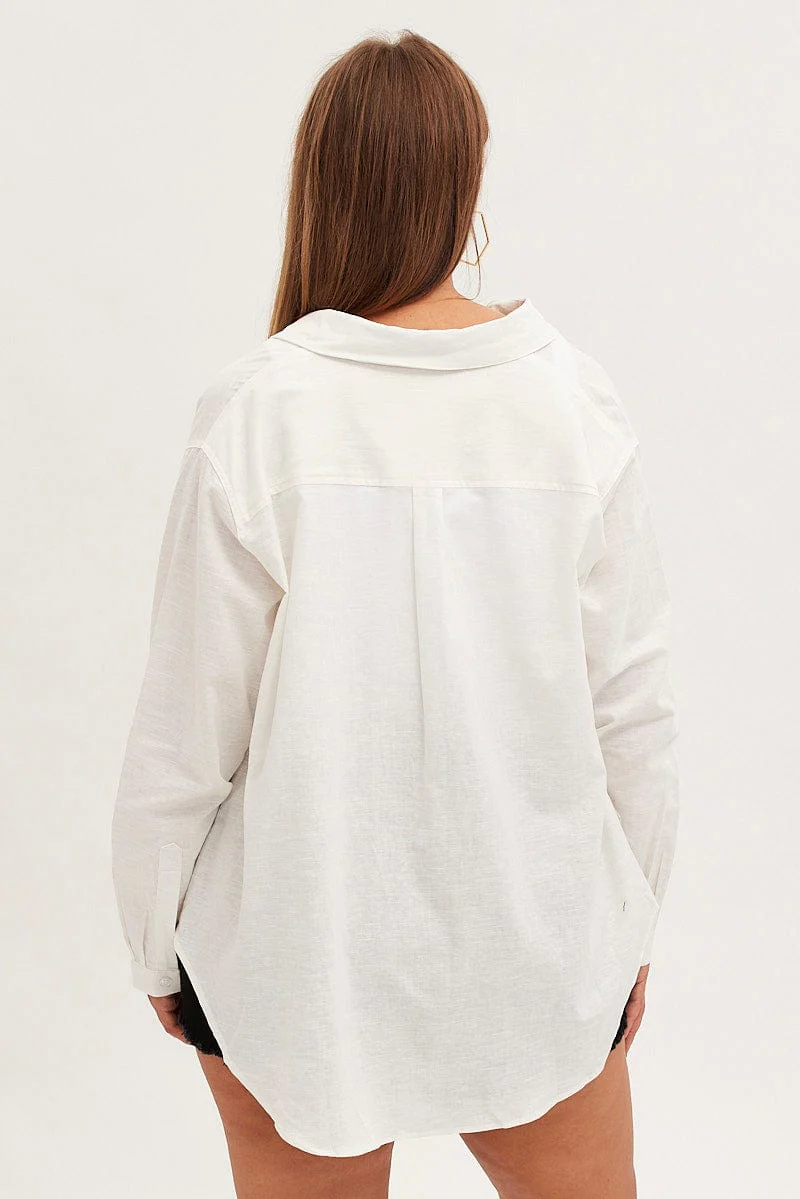 White Relaxed Shirt Long Sleeve Button Up - Image 5