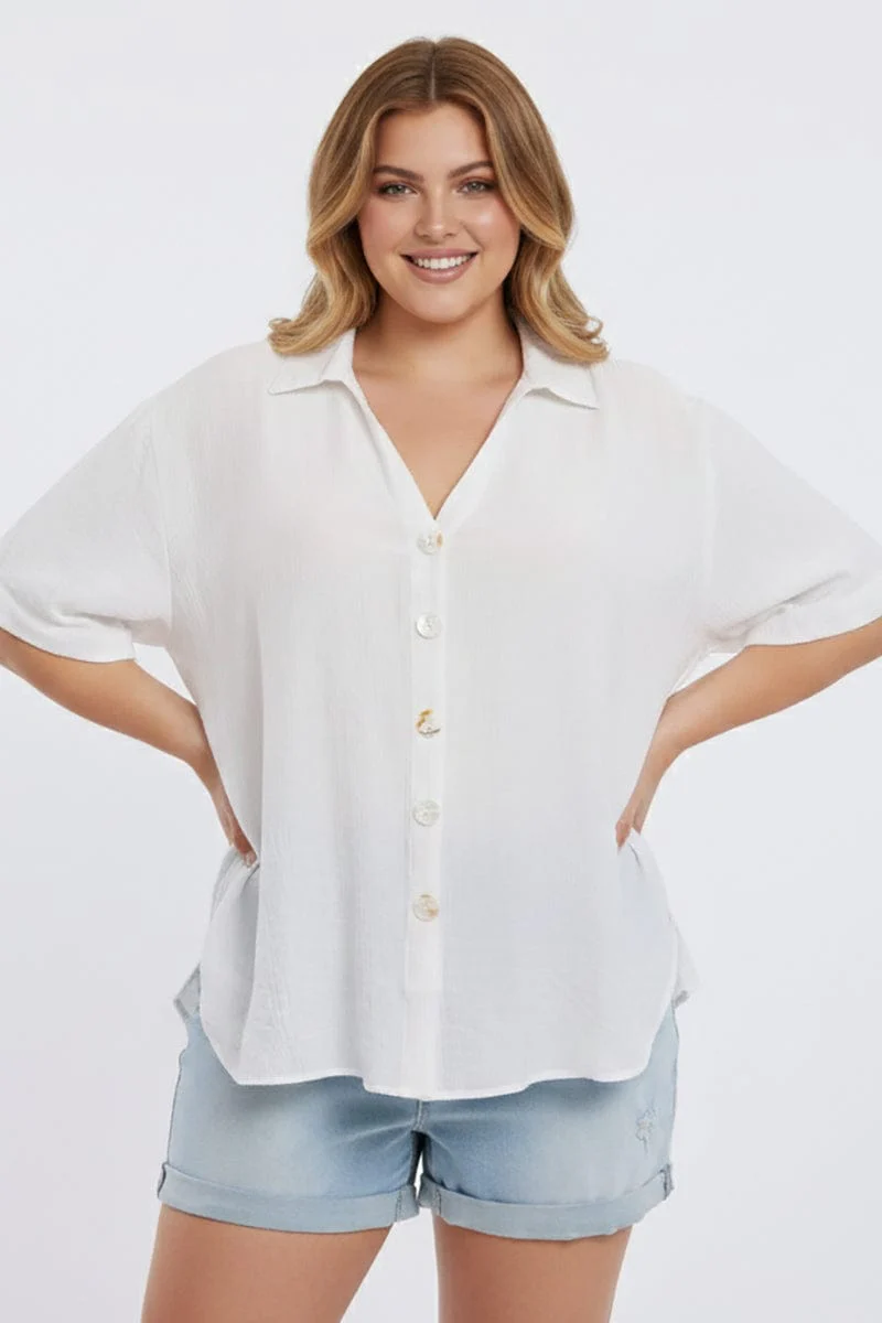 White Relaxed Shirt Short Sleeve