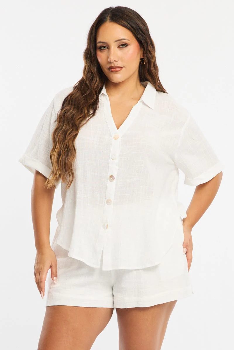 White Relaxed Shirt Short Sleeve