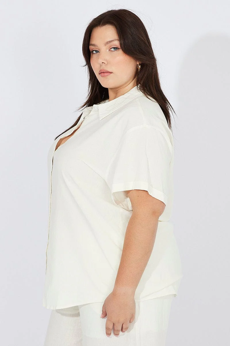 White Relaxed Shirt Short Sleeve Linen Viscose - Image 4