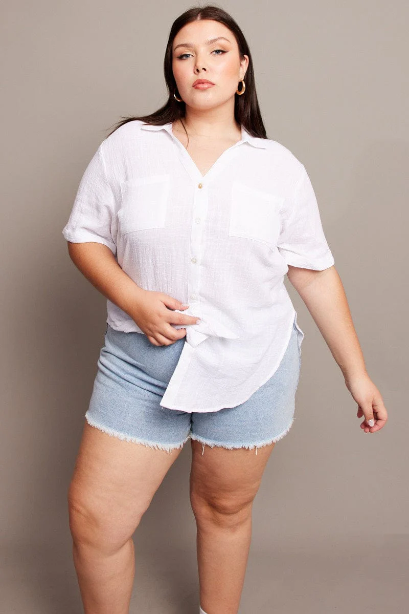 White Relaxed Shirt Short Sleeve Pocket - Image 3