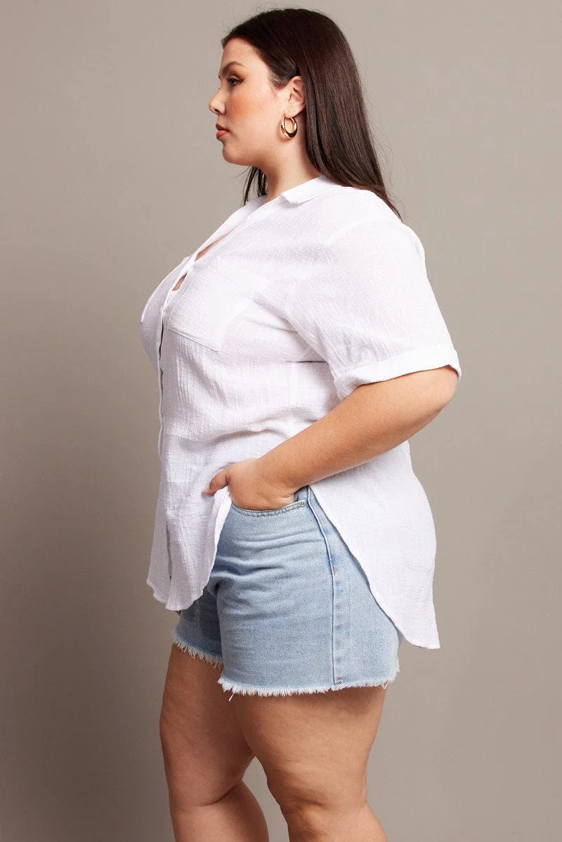 White Relaxed Shirt Short Sleeve Pocket - Image 4