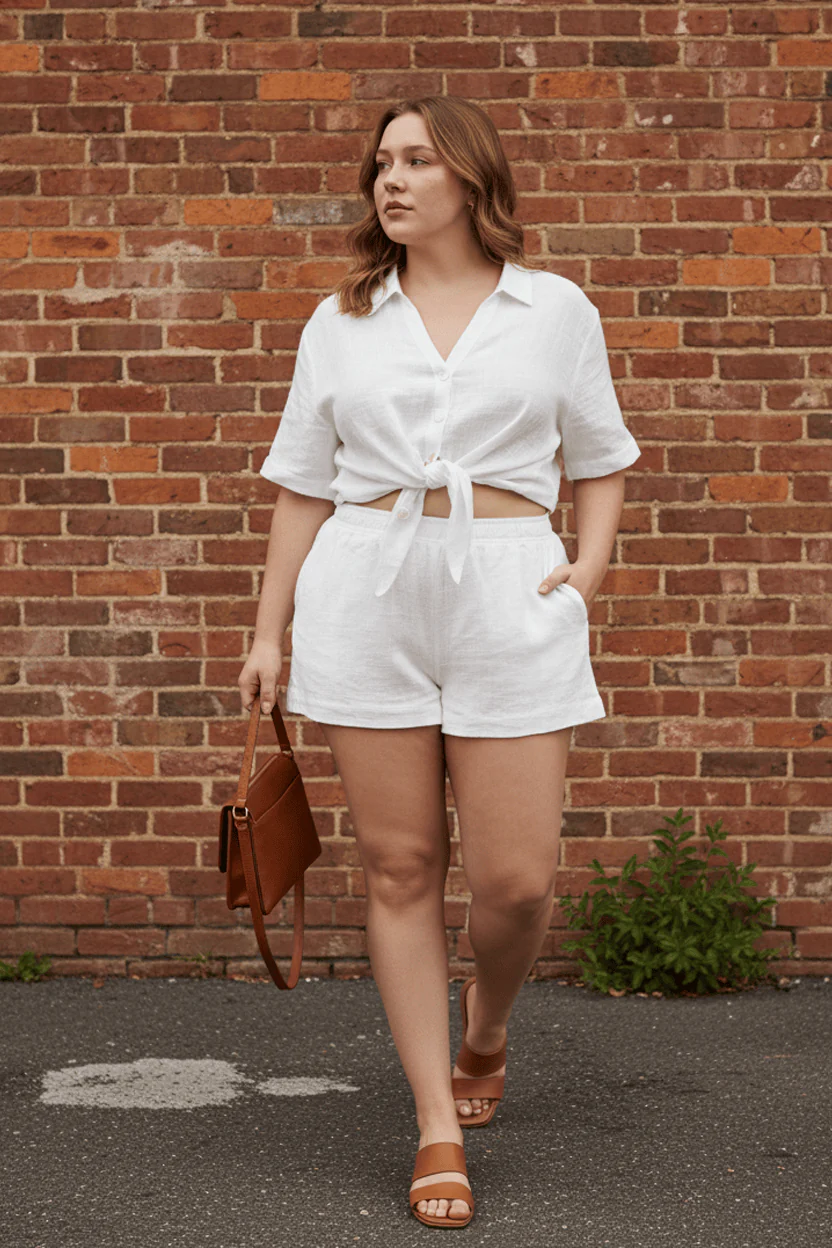 White Relaxed Shorts Elastic Waist