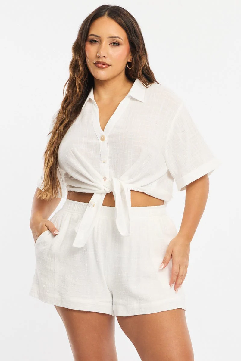 White Relaxed Shorts Elastic Waist - Image 4