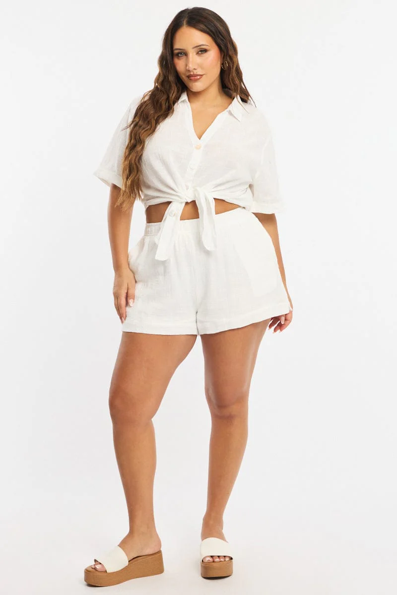 White Relaxed Shorts Elastic Waist - Image 5