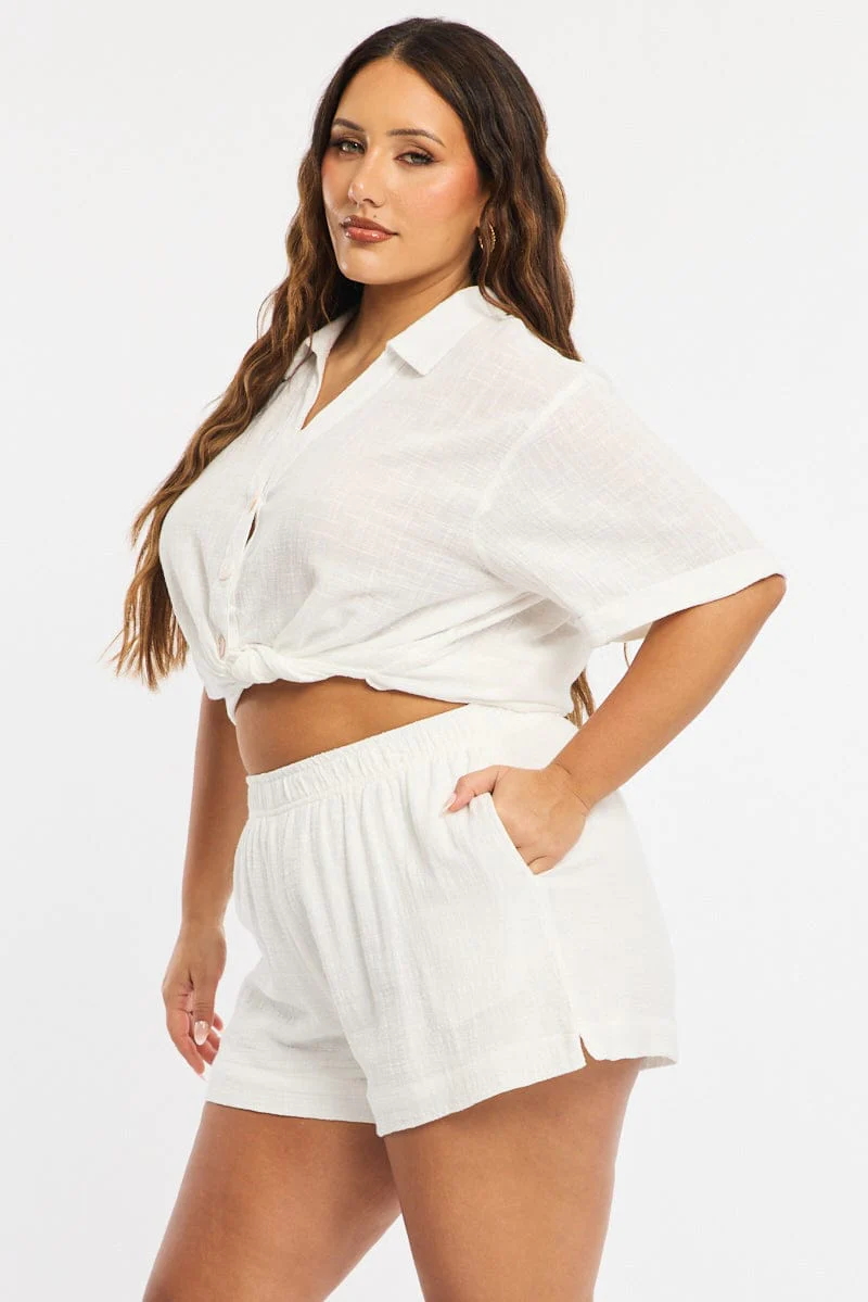 White Relaxed Shorts Elastic Waist - Image 6