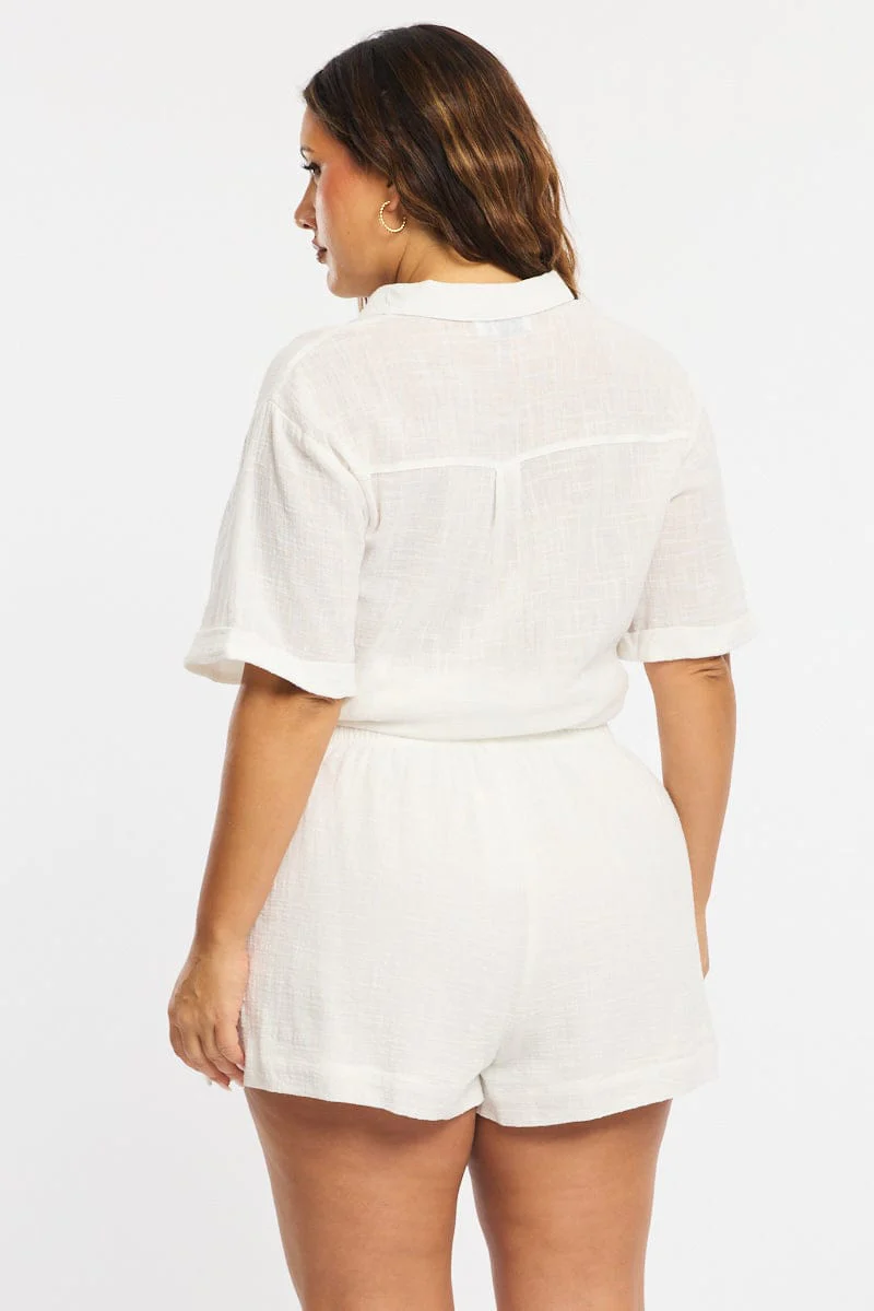 White Relaxed Shorts Elastic Waist - Image 7