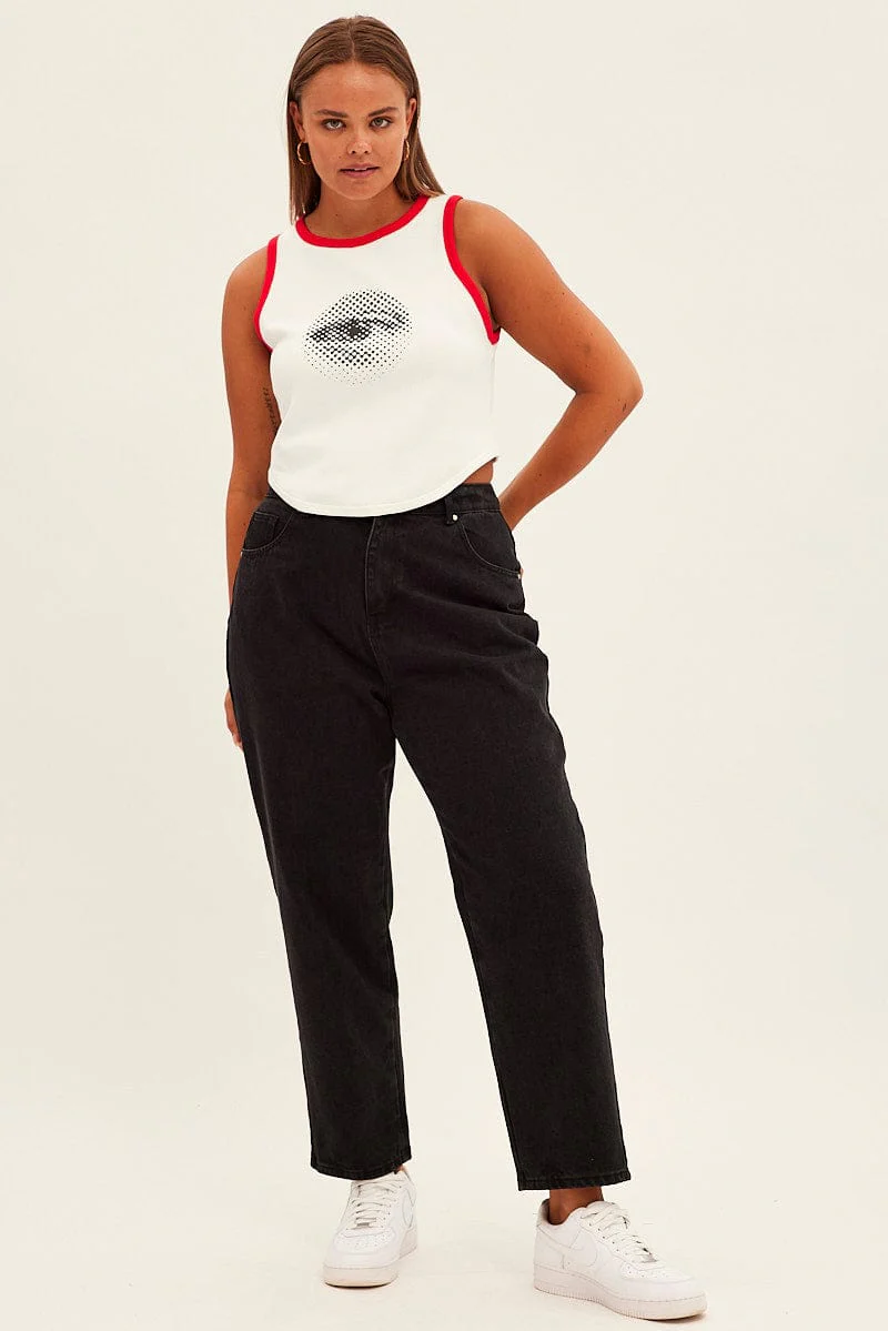 White Rib Tank Racer Back Eye Print - Image 2