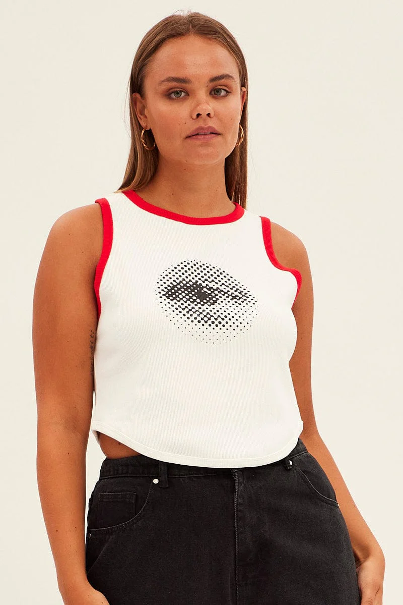 White Rib Tank Racer Back Eye Print - Image 3