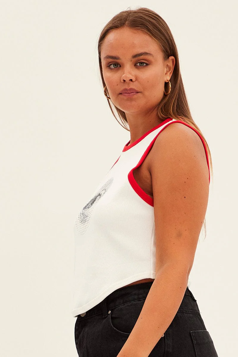White Rib Tank Racer Back Eye Print - Image 4
