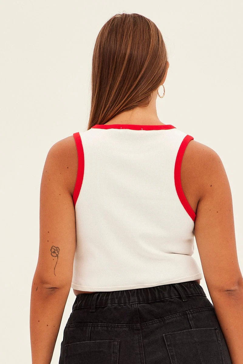 White Rib Tank Racer Back Eye Print - Image 5