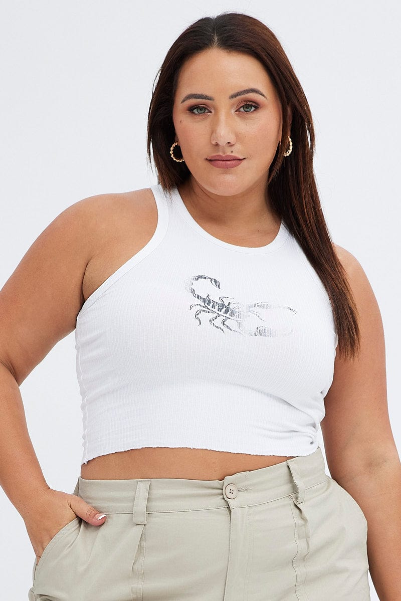 White Rib Tank Top Faded Scorpion Print - Image 3