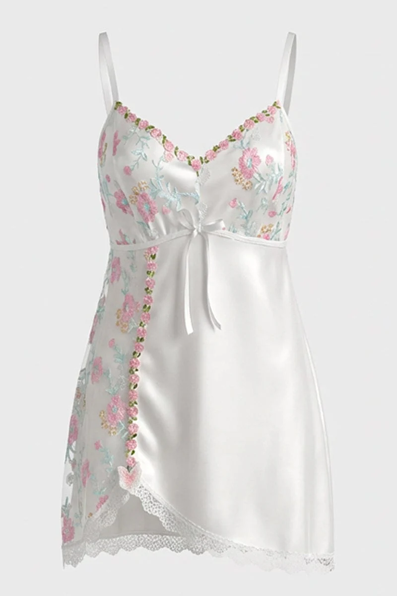 White Rose Embroidered Slip Nightdress
