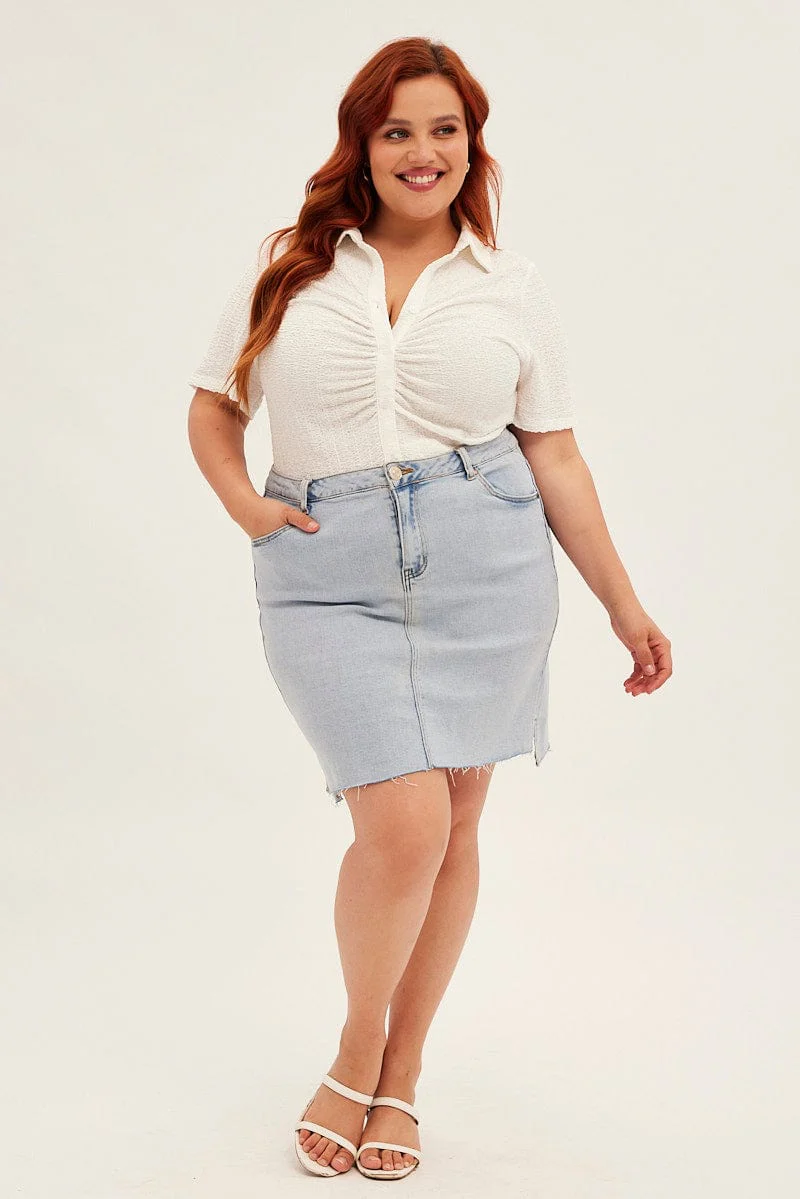 White Ruched Shirt Short Sleeve Button Up - Image 2