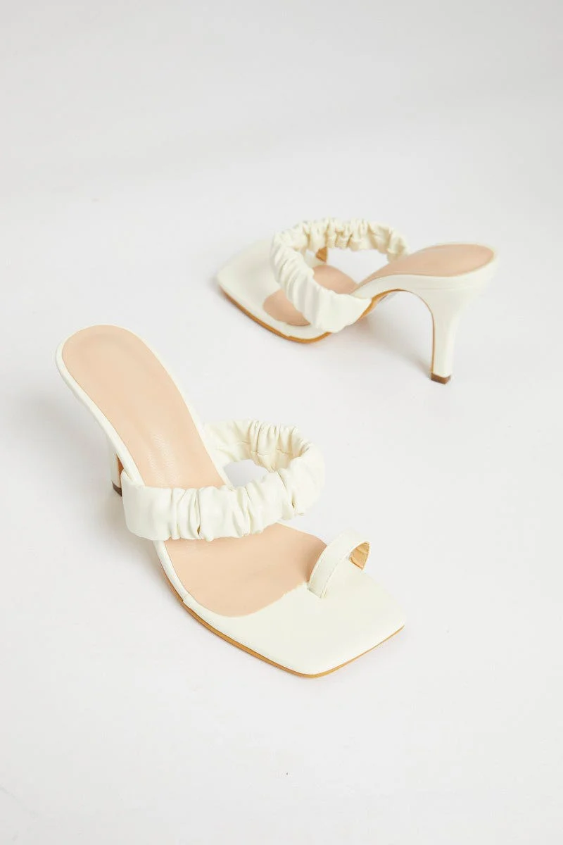White Ruched Square Toe Heel - Image 2