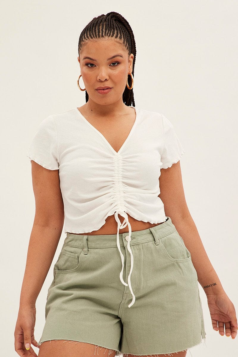 White Ruched Top Short Sleeve