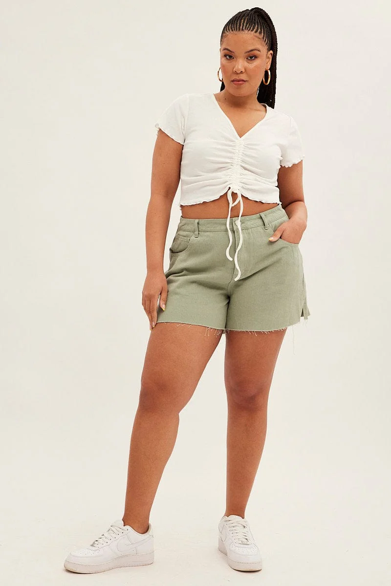 White Ruched Top Short Sleeve - Image 2