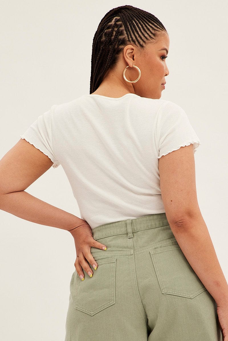 White Ruched Top Short Sleeve - Image 5