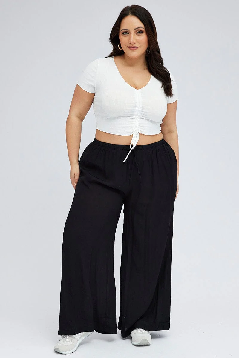 White Ruched Top Short Sleeve V-neck - Image 2