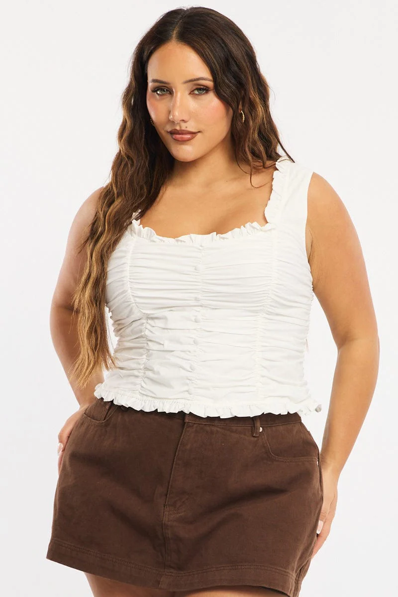 White Ruched Top Sleeveless
