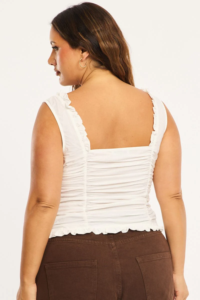 White Ruched Top Sleeveless - Image 4