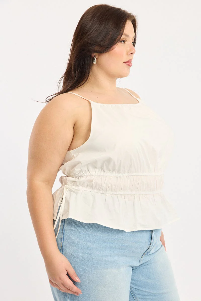 White Ruched Top Sleeveless - Image 3