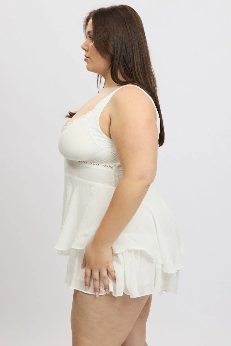 White Ruffle Playsuit Sleeveless Textured - Image 4